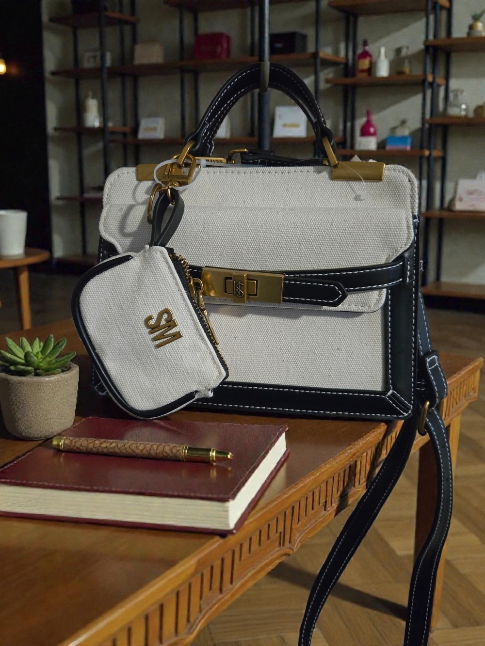 Steve Madden Canvas Satchel with Coin Pouch NWT